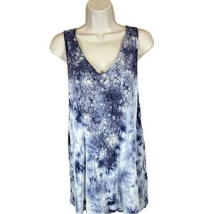 Knox Rose floral appliqué blue tie dye tank top jersey knit women’s medium